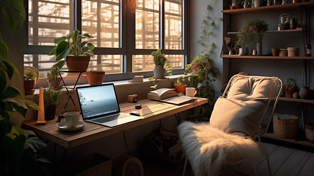 An office with greenery