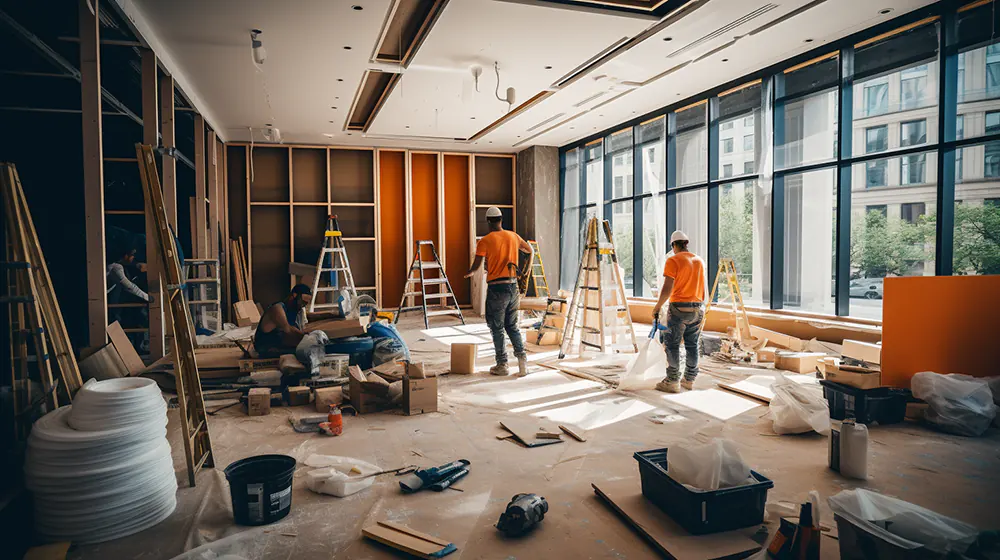 A team renovating an office