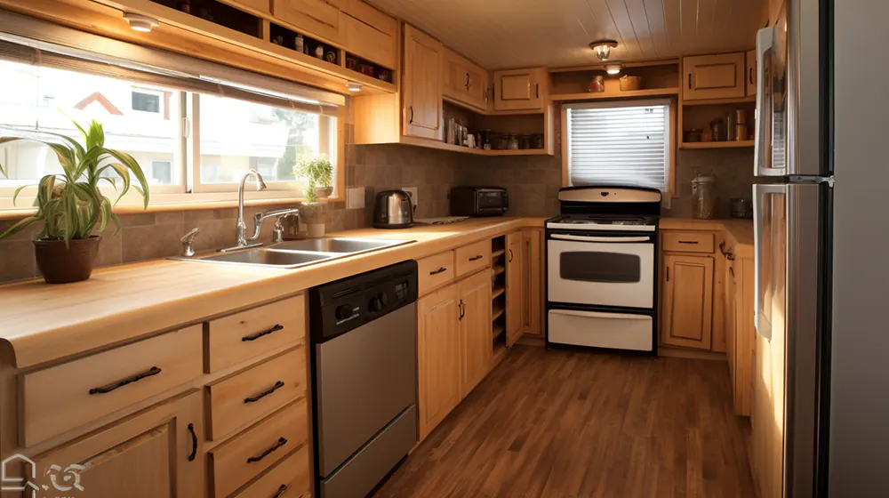 A remodeled kitchen in a mobile home