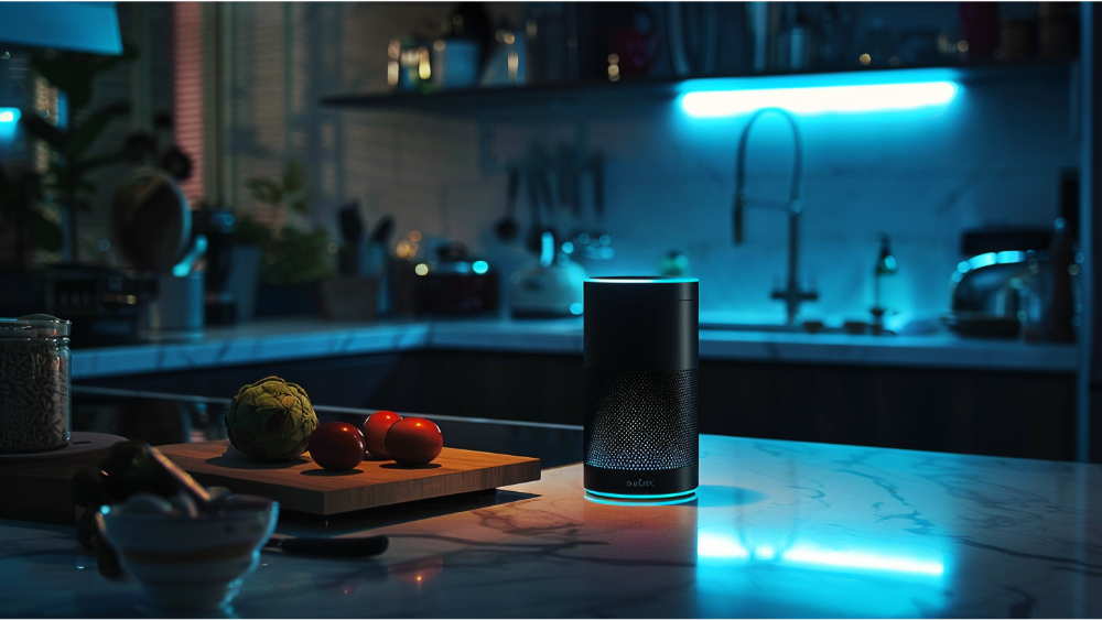 A smart speaker in the kitchen