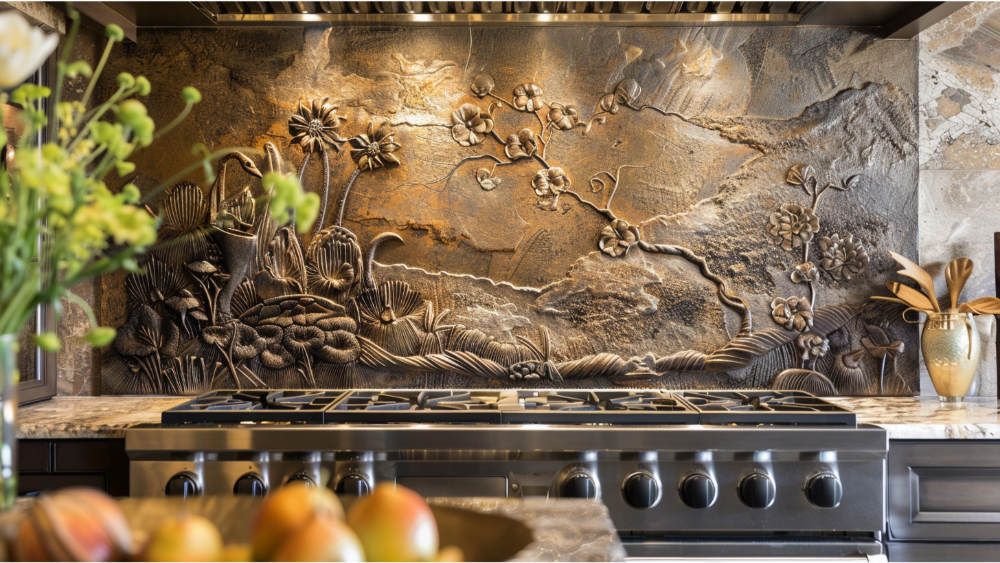 Artistic metal kitchen backsplash