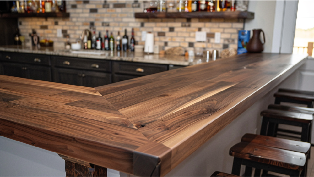 A wood bar countertop