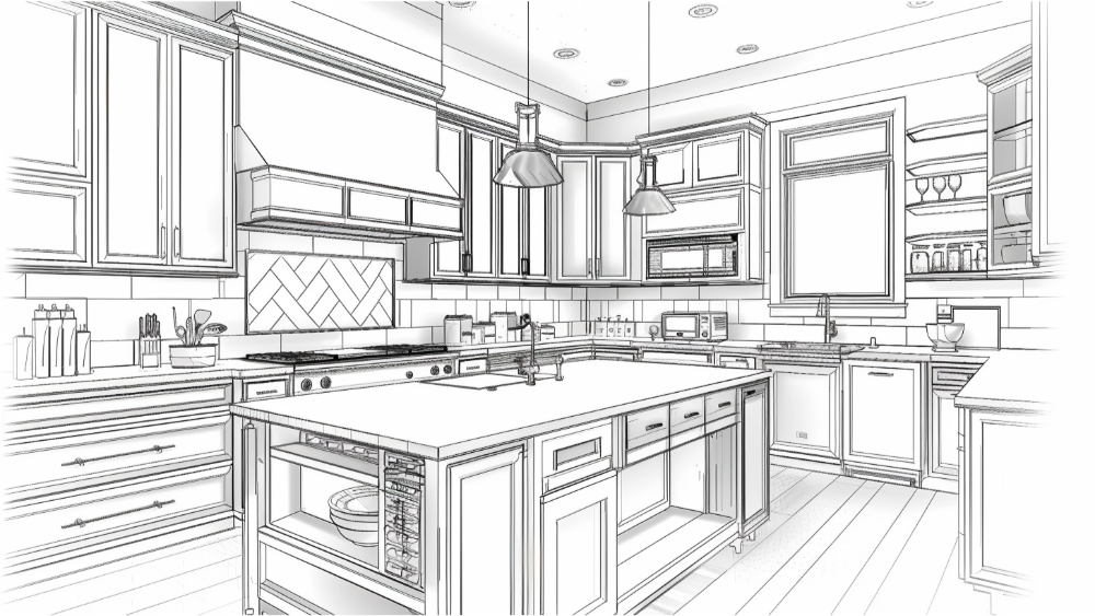 A blueprint for a kitchen remodel