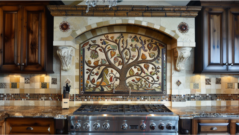 Custom mosaic kitchen backsplash