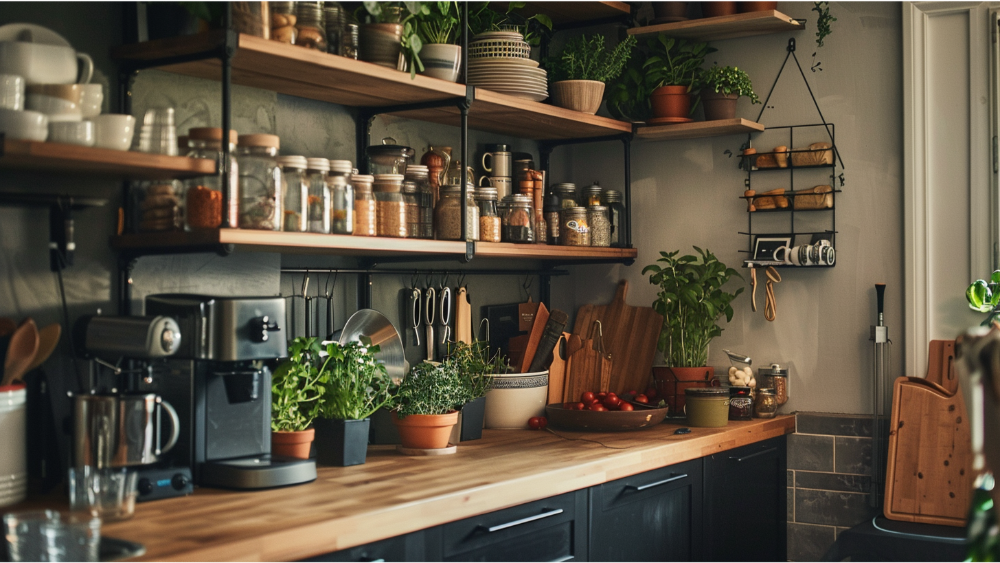 Floating shelves in the kitchen