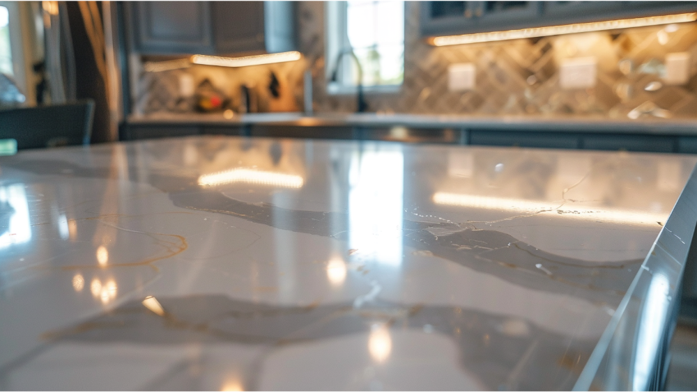 A marble kitchen counter