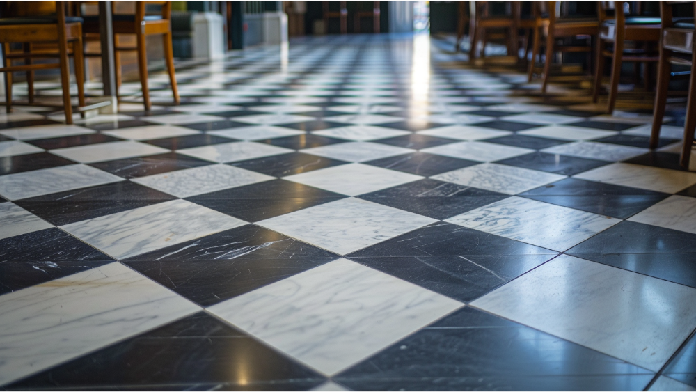 Tile floor in the kitchen