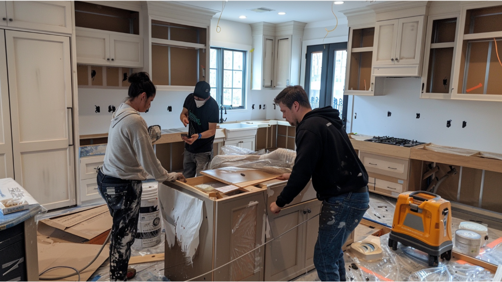 People redoing kitchen cabinets