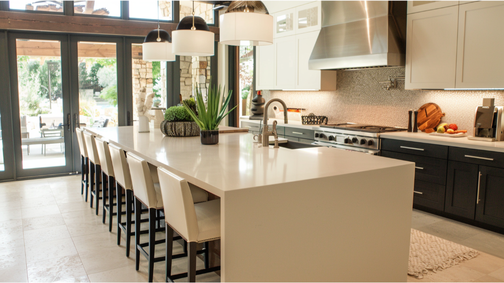 A kitchen island with decor