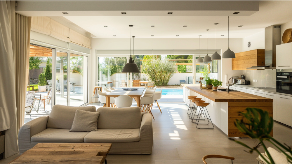 Open concept living room kitchen