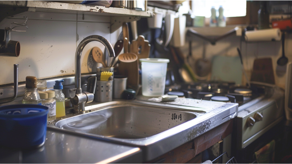 A temporary kitchen sink