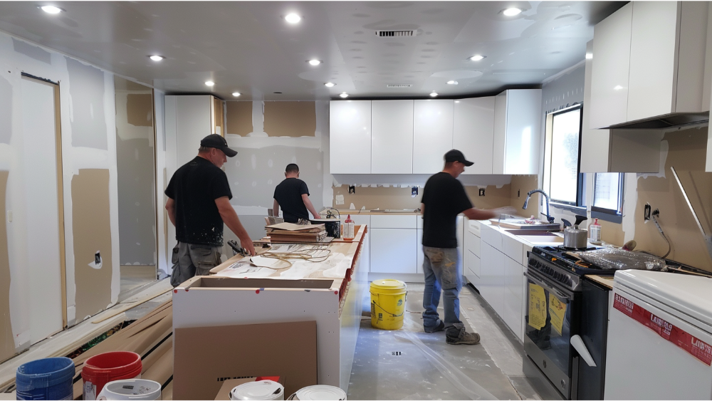 A team remodeling a small kitchen