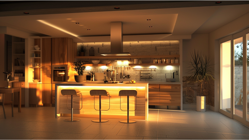 A small kitchen with personalized lighting