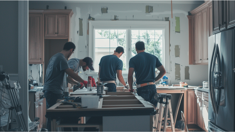 A team remodeling a kitchen