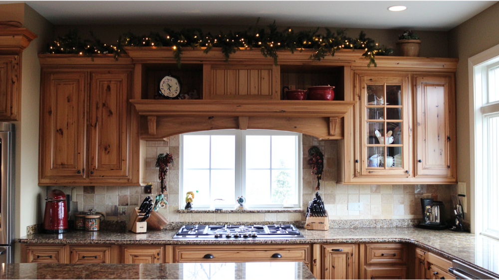 Decorated kitchen cabinets