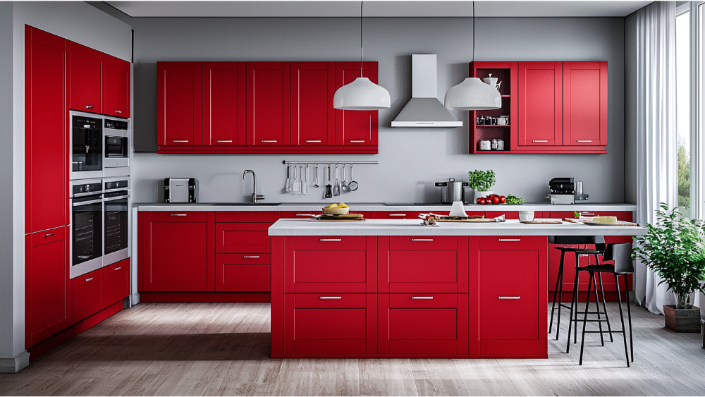 Kitchen cabinets painted red