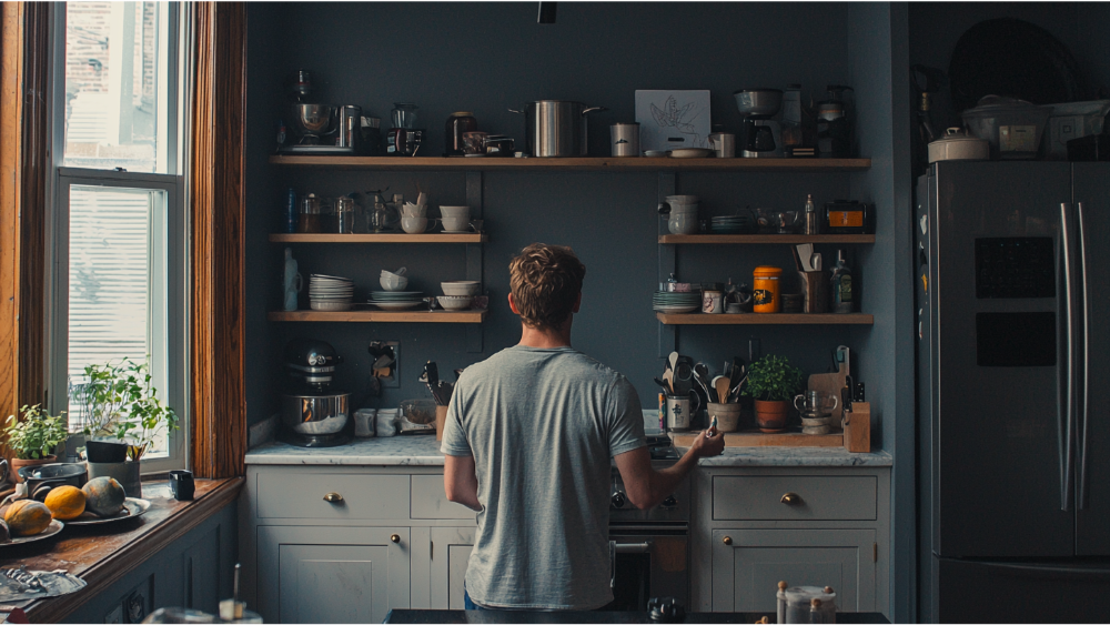 A man standing in front of his freshly painted cabinets