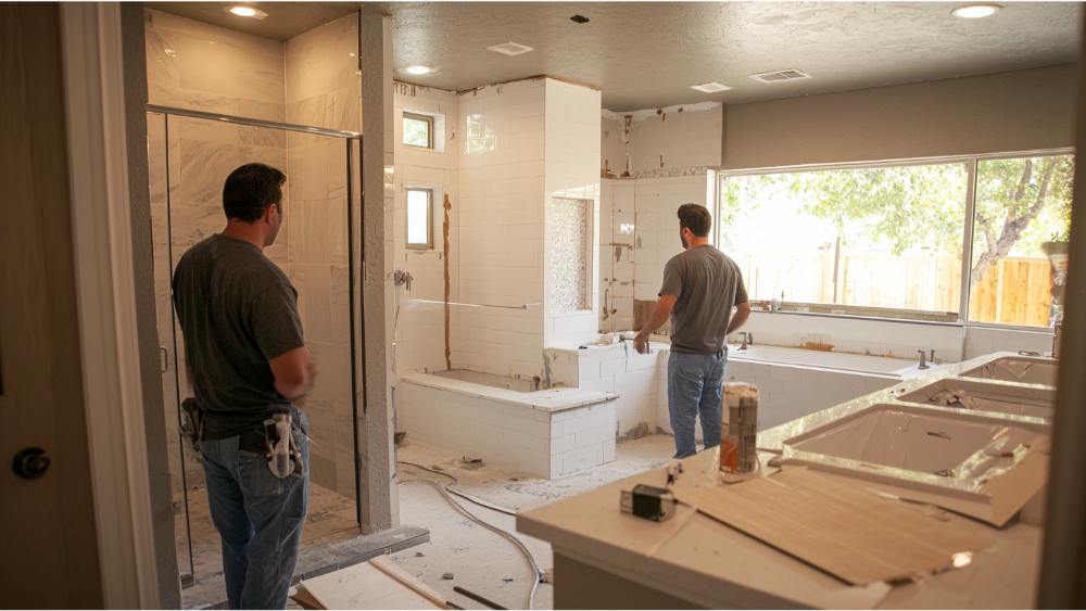 A team remodeling a bathroom