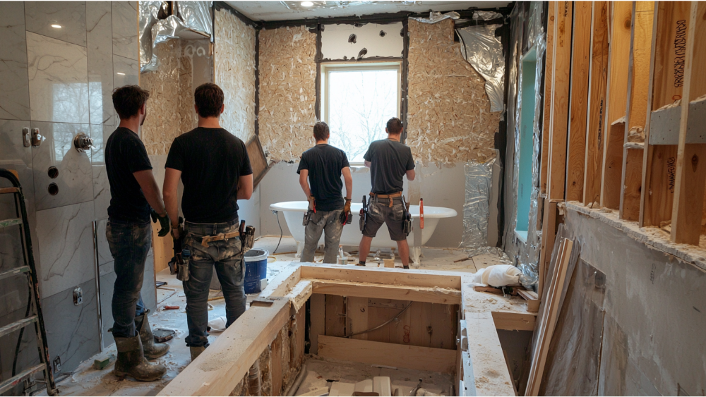 A team remodeling a bathroom