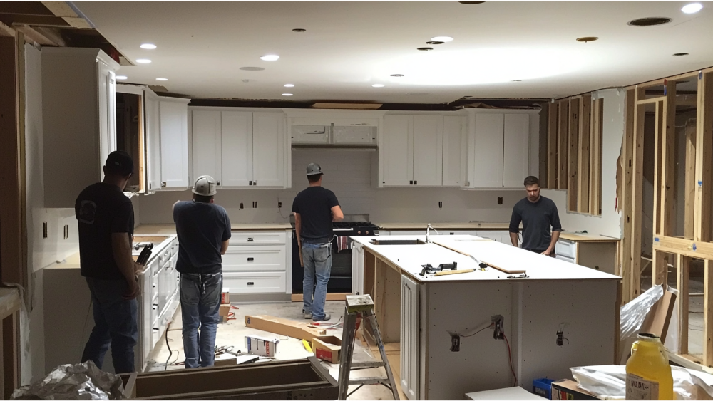 A team renovating a kitchen