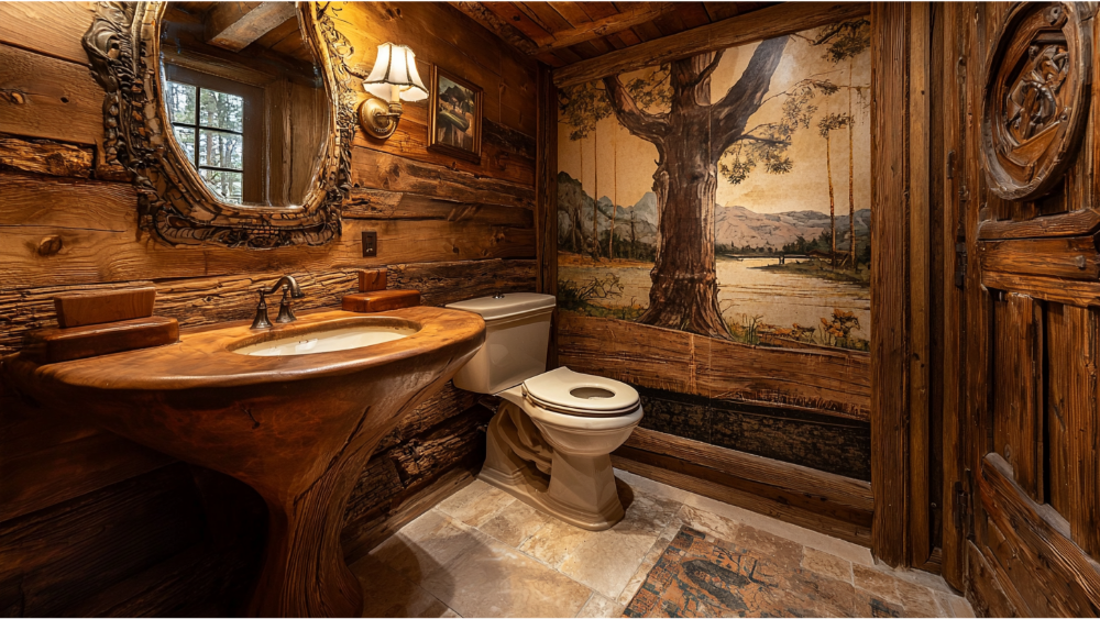 A unique hall bathroom