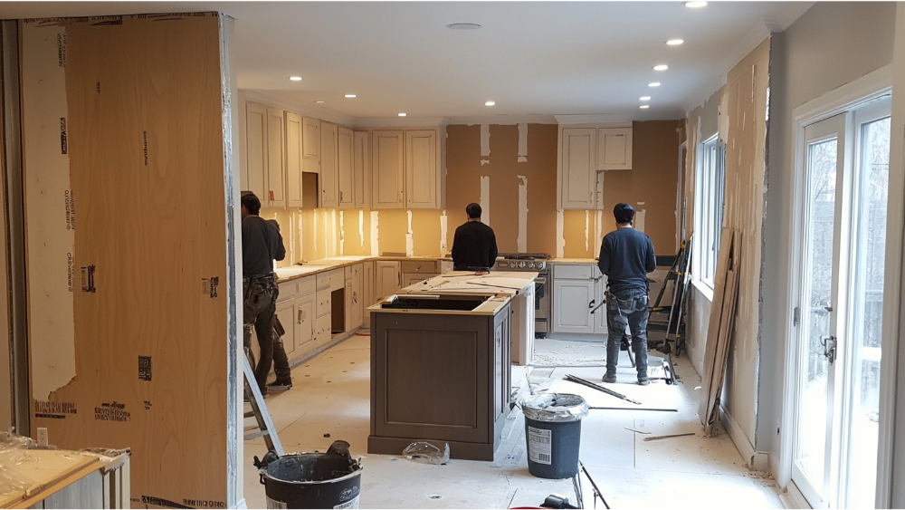 A team renovating a kitchen