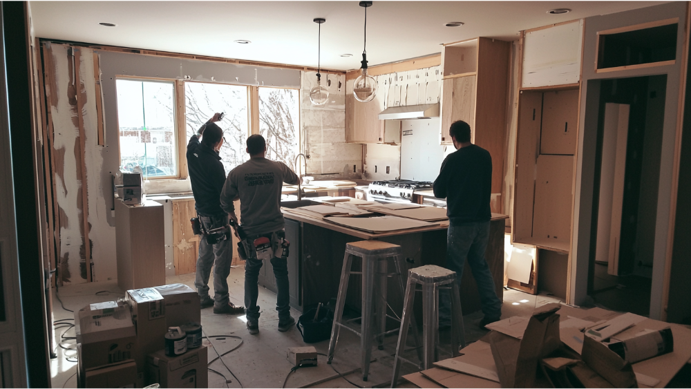 A team renovating a kitchen