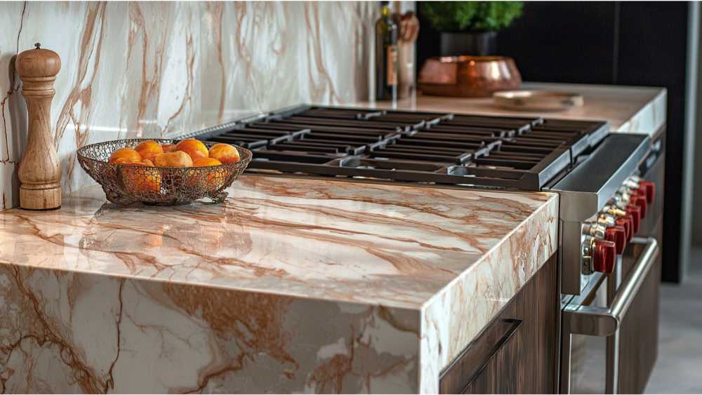 A heat resistant kitchen countertop