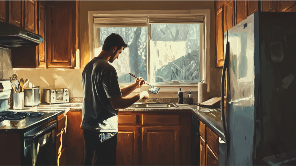 A man painting his kitchen