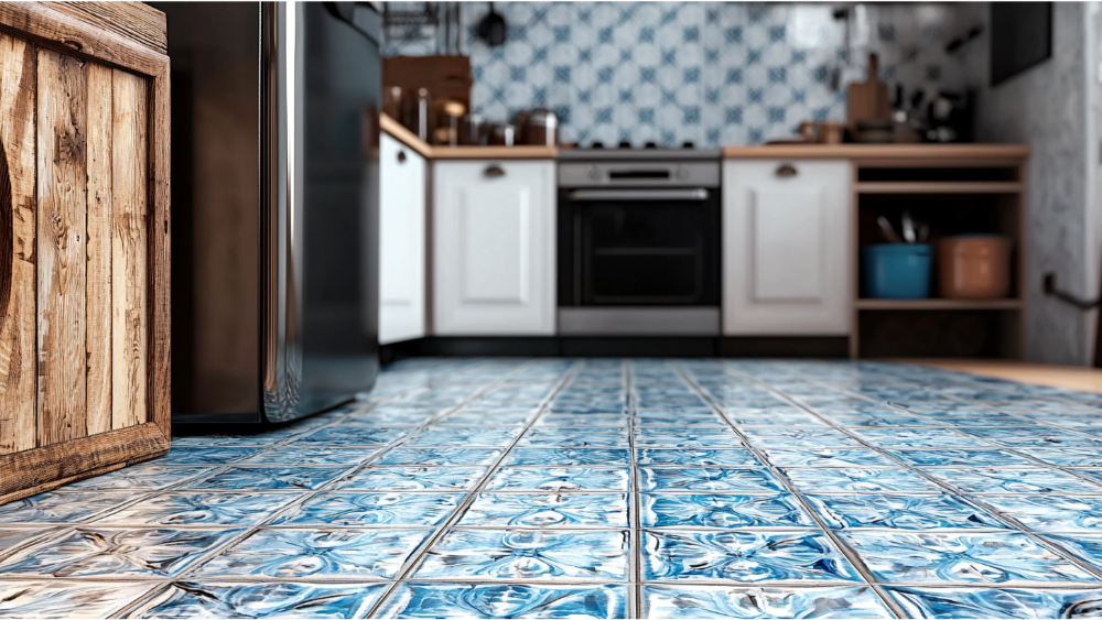 A beautiful tile kitchen floor