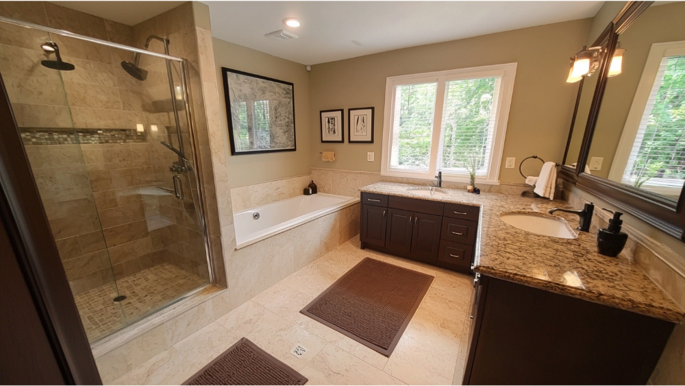 A nice bathroom remodel with a double vanity