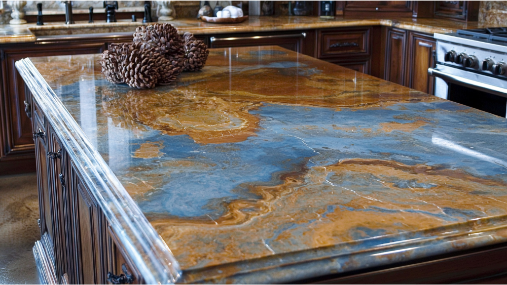 A painted kitchen countertop