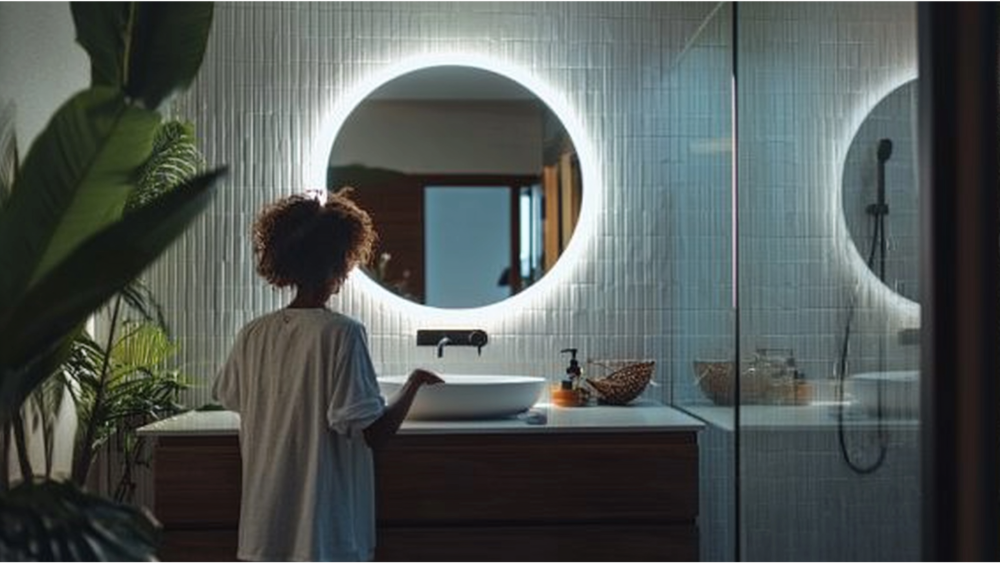 A girl using her bathroom vanity