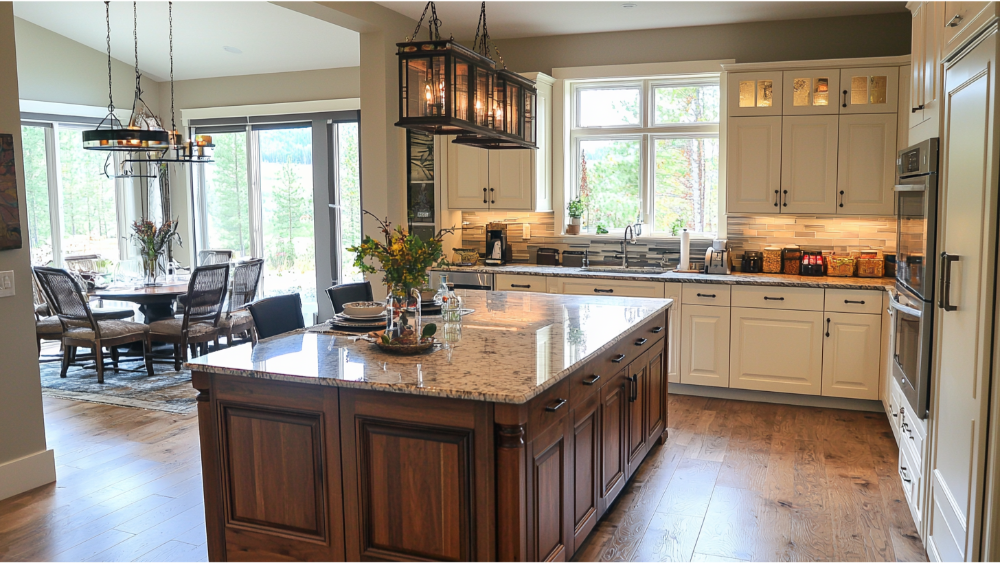 A kitchen island in a home