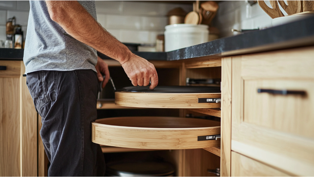 A man repairing a lazy susan