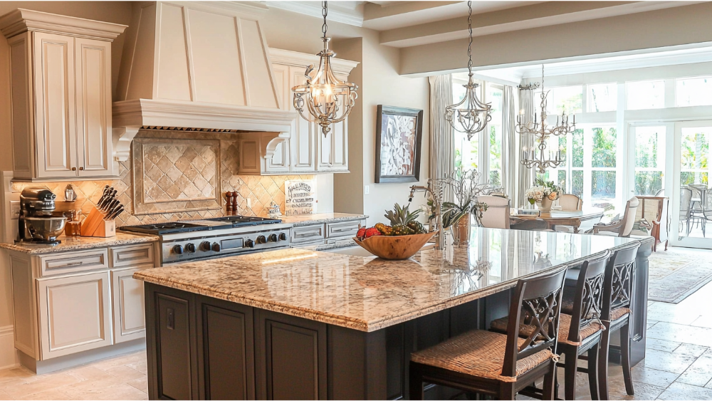 A custom built kitchen island in a home