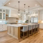 Hardwood Floor In Kitchen With White Cabinets