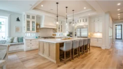 Hardwood Floor In Kitchen With White Cabinets